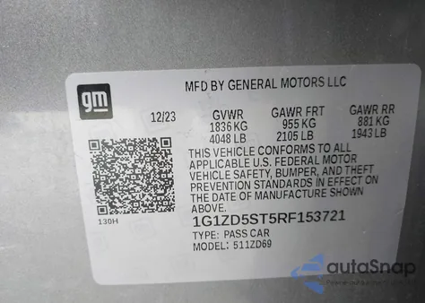 2024 Chevrolet Malibu Fwd 1Lt from USA, damaged, VIN 1G1ZD5ST5RF153721